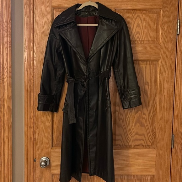 unbranded Jackets & Blazers - Vintage Faux Leather Brown BeltedTrench Coat 10